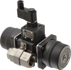 Gemini Valve - 3/4" Pipe, 720 psi WOG Rating Stainless Steel Pneumatic Spring Return with Solenoid Actuated Ball Valve - Reinforced PTFE Seal, Standard Port, Threaded (NPT) End Connection - Exact Tooling