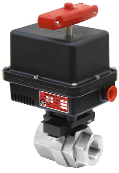 Gemini Valve - 3/4" Pipe, 720 psi WOG Rating Brass Electric Actuated Ball Valve - Reinforced PTFE Seal, Standard Port, Threaded (NPT) End Connection - Exact Tooling