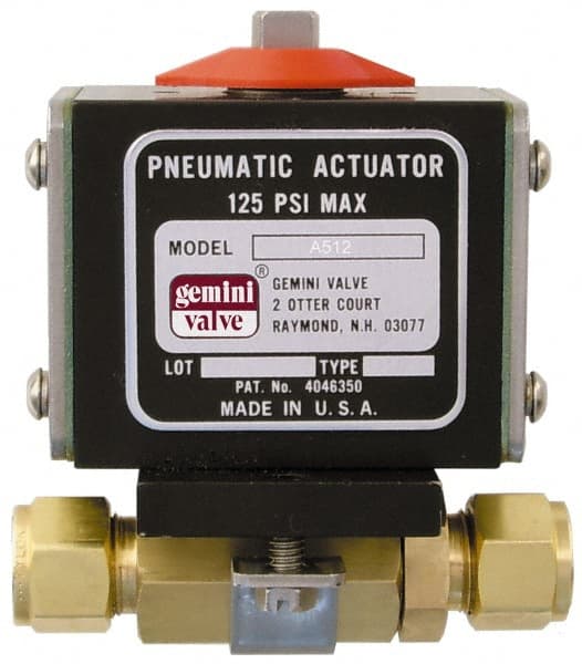 Gemini Valve - 3/4" Pipe, 1,000 psi WOG Rating Brass Pneumatic Double Acting with Solenoid Actuated Ball Valve - Reinforced PTFE Seal, Standard Port, TYLOK (Compression) End Connection - Exact Tooling