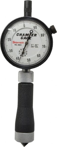 Starrett - 0 to 1/2", 0 to 90° Included Angle, Internal Chamfer Gage - White Hardened Tool Steel (Plunger), 3 Blade Plunger - Exact Tooling