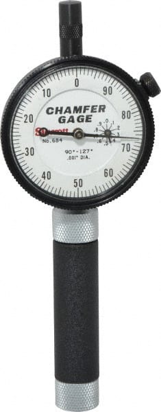 Starrett - 0 to 3/8", 90 to 127° Included Angle, Internal Chamfer Gage - White Hardened Tool Steel (Plunger), 3 Blade Plunger - Exact Tooling