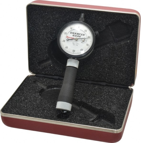 Starrett - 0 to 1/2", 90 to 127° Included Angle, Internal Chamfer Gage - White Hardened Tool Steel (Plunger), 3 Blade Plunger - Exact Tooling