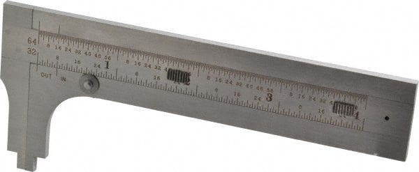 Starrett - 0 to 3-3/4" Stainless Steel Vernier Caliper - 1/64 & 1/32" Graduation, 1-3/8" Jaw Depth, 0.005" Accuracy, Includes Inside Diameter, Outside Diameter - Exact Tooling