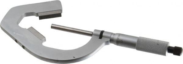 Starrett - 1 to 2 Inch Measurement, 0.0001 Inch Graduation, 3 Flutes Measured, Ratchet Stop Thimble, Mechanical V Anvil Micrometer - Satin Chrome Finish, Carbide - Exact Tooling