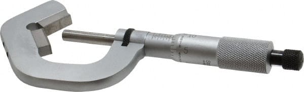 Starrett - 0.078 to 1 Inch Measurement, 0.0001 Inch Graduation, 5 Flutes Measured, Ratchet Stop Thimble, Mechanical V Anvil Micrometer - Satin Chrome Finish, Carbide - Exact Tooling