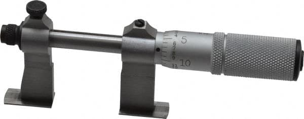 Starrett - 1-1/2 to 2-1/2 Inch Inside Measurement, Satin Chrome Finish, Mechanical Groove Micrometer - 0.001 Inch Graduation, 0.0002 Inch Accuracy, 5/64 Inch Groove Depth, Friction Thimble, Includes Lock Screw - Exact Tooling