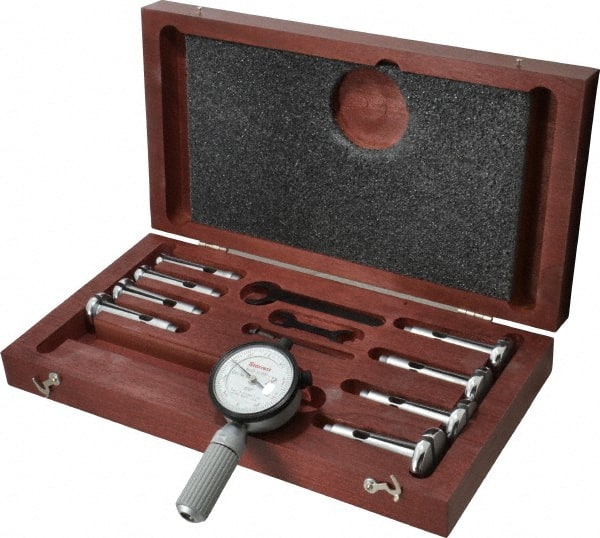 Starrett - 7 Anvil, 0.56 to 1.565" Dial Bore Gage Set - 0.0001" Graduation, 2-1/2" Gage Depth - Exact Tooling