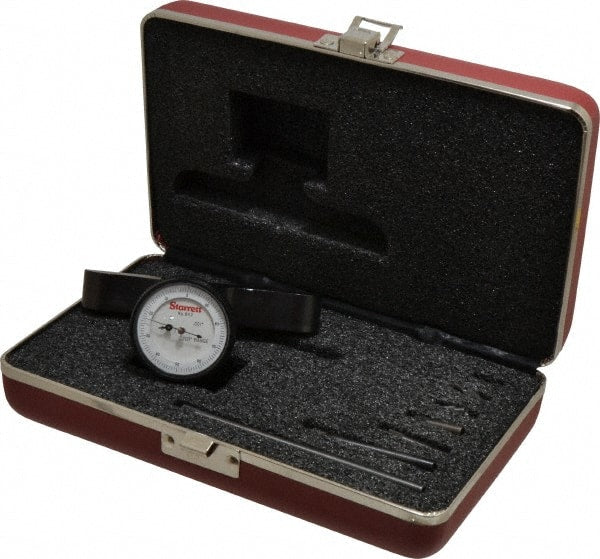 Starrett - 0 to 8.6 Inch Range, Steel, White Dial Depth Gage - 0.001 Inch Graduation, 4 Inch Base Measuring Length - Exact Tooling