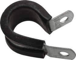 Made in USA - 5/8" Pipe, 5/8" Rod, Cushion Clamp - Gray & Black, Galvanized Steel & EPDM Cushion - Exact Tooling