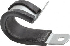 Made in USA - 3/4" Pipe, 3/4" Rod, Cushion Clamp - Gray & Black, Galvanized Steel & EPDM Cushion - Exact Tooling