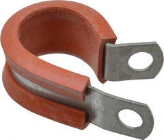 Made in USA - 3/4" Pipe, 3/4" Rod, Cushion Clamp - Gray & Red, Galvanized Steel & Silcone Cushion - Exact Tooling