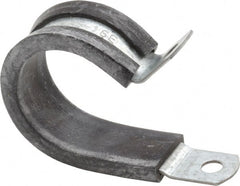 Made in USA - 1" Pipe, 1" Rod, Cushion Clamp - Gray & Black, Galvanized Steel & EPDM Cushion - Exact Tooling