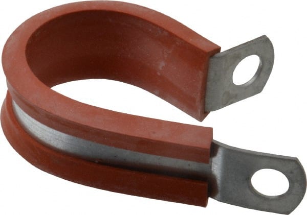 Made in USA - 1" Pipe, 1" Rod, Cushion Clamp - Gray & Red, Galvanized Steel & Silcone Cushion - Exact Tooling