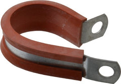 Made in USA - 1" Pipe, 1" Rod, Cushion Clamp - Gray & Red, Galvanized Steel & Silcone Cushion - Exact Tooling