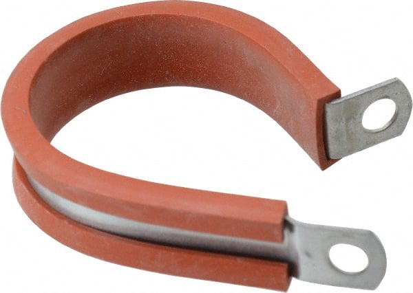 Made in USA - 1-1/2" Pipe, 1-1/2" Rod, Cushion Clamp - Gray & Red, Galvanized Steel & Silcone Cushion - Exact Tooling