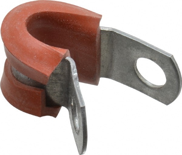 Made in USA - 1/4" Pipe, 1/4" Rod, Cushion Clamp - Gray & Red, Galvanized Steel & Silcone Cushion - Exact Tooling