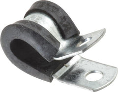 Made in USA - 3/8" Pipe, 3/8" Rod, Cushion Clamp - Gray & Black, Galvanized Steel & EPDM Cushion - Exact Tooling