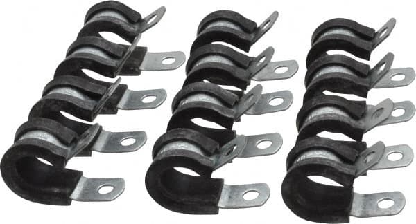 Made in USA - 1/2" Pipe, 1/2" Rod, Cushion Clamp - Gray & Black, Galvanized Steel & EPDM Cushion - Exact Tooling