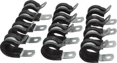 Made in USA - 1/2" Pipe, 1/2" Rod, Cushion Clamp - Gray & Black, Galvanized Steel & EPDM Cushion - Exact Tooling
