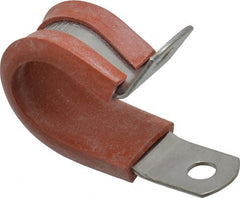 Made in USA - 5/8" Pipe, 5/8" Rod, Cushion Clamp - Gray & Red, Grade 304 Stainless Steel & Silicone Cushion - Exact Tooling