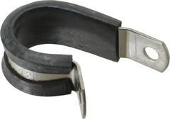Made in USA - 3/4" Pipe, 3/4" Rod, Cushion Clamp - Gray & Black, Grade 304 Stainless Steel & EPDM Cushion - Exact Tooling