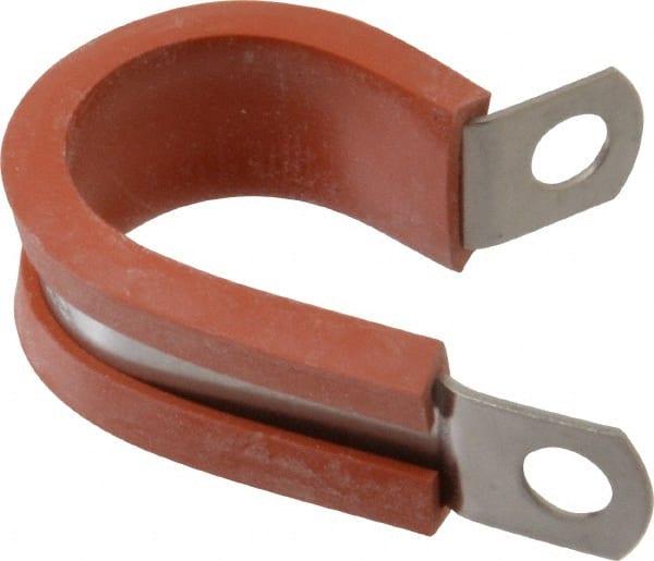 Made in USA - 7/8" Pipe, 7/8" Rod, Cushion Clamp - Gray & Red, Grade 304 Stainless Steel & Silicone Cushion - Exact Tooling