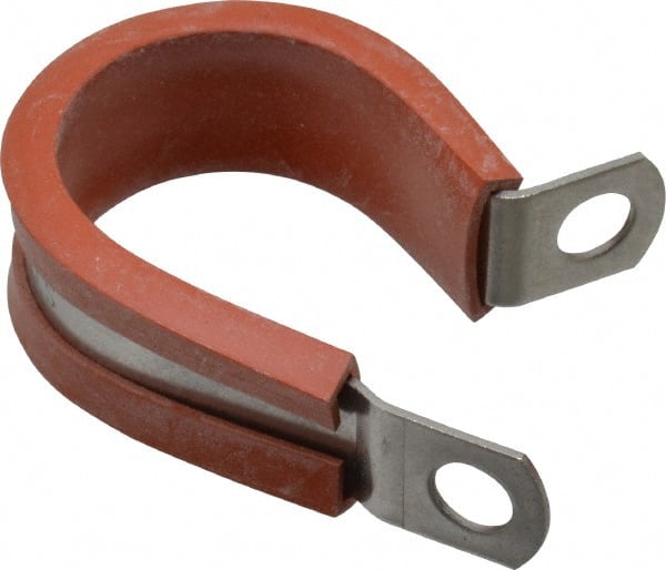Made in USA - 1" Pipe, 1" Rod, Cushion Clamp - Gray & Red, Grade 304 Stainless Steel & Silicone Cushion - Exact Tooling