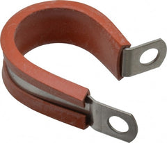 Made in USA - 1" Pipe, 1" Rod, Cushion Clamp - Gray & Red, Grade 304 Stainless Steel & Silicone Cushion - Exact Tooling