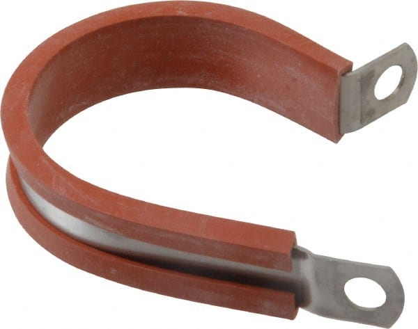 Made in USA - 1-1/2" Pipe, 1-1/2" Rod, Cushion Clamp - Gray & Red, Grade 304 Stainless Steel & Silicone Cushion - Exact Tooling