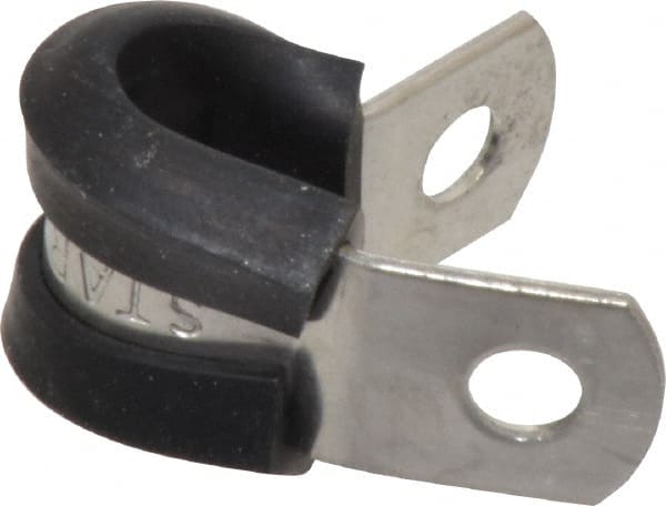 Made in USA - 1/4" Pipe, 1/4" Rod, Cushion Clamp - Gray & Black, Grade 304 Stainless Steel & EPDM Cushion - Exact Tooling