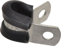 Made in USA - 1/4" Pipe, 1/4" Rod, Cushion Clamp - Gray & Black, Grade 304 Stainless Steel & EPDM Cushion - Exact Tooling