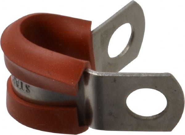 Made in USA - 1/4" Pipe, 1/4" Rod, Cushion Clamp - Gray & Red, Grade 304 Stainless Steel & Silicone Cushion - Exact Tooling
