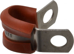 Made in USA - 1/4" Pipe, 1/4" Rod, Cushion Clamp - Gray & Red, Grade 304 Stainless Steel & Silicone Cushion - Exact Tooling