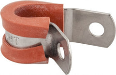Made in USA - 3/8" Pipe, 3/8" Rod, Cushion Clamp - Gray & Red, Grade 304 Stainless Steel & Silicone Cushion - Exact Tooling