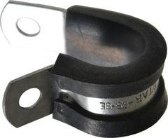 Made in USA - 1/2" Pipe, 1/2" Rod, Cushion Clamp - Gray & Black, Grade 304 Stainless Steel & EPDM Cushion - Exact Tooling
