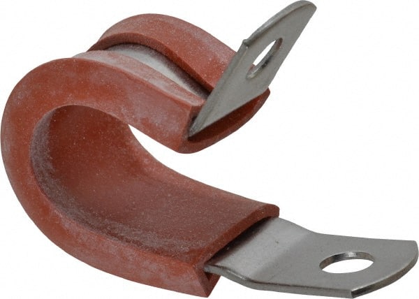 Made in USA - 1/2" Pipe, 1/2" Rod, Cushion Clamp - Gray & Red, Grade 304 Stainless Steel & Silicone Cushion - Exact Tooling