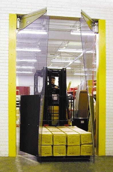 TMI, LLC - 9' Door Width x 9' Door Height PVC Bi-Parting Flexible Swinging Door - 0.16" Strip Thickness, Clear - Exact Tooling