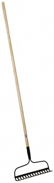 PRO-SOURCE - Bow Rake with 54" Straight Wood Handle - 14-11/16" Blade Width, 15 Tines, 2-1/2" Tine Length - Exact Tooling