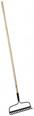 PRO-SOURCE - Bow Rake with 54" Straight Wood Handle - 14-11/16" Blade Width, 15 Tines, 2-1/2" Tine Length - Exact Tooling