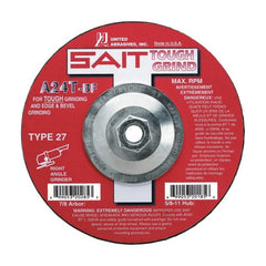 Sait - 24 Grit, 9" Wheel Diam, 1/4" Wheel Thickness, Type 27 Depressed Center Wheel - Aluminum Oxide, Resinoid Bond, T Hardness, 6,600 Max RPM, Compatible with Angle Grinder - Exact Tooling