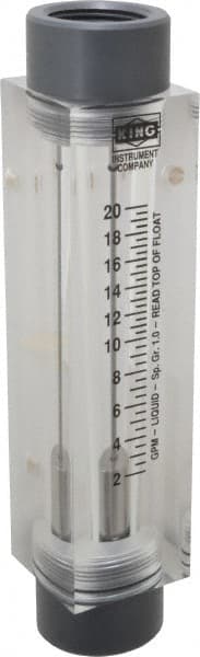 King - 1" FNPT Port Block Style, Inline Flowmeter - 100 Max psi, 20 GPM, Acrylic - Exact Tooling