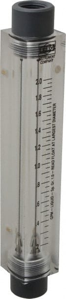 King - 1/2" FNPT Port Block Style, Inline Flowmeter - 100 Max psi, 2 GPM, Acrylic - Exact Tooling
