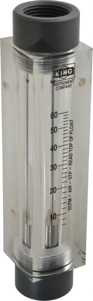 King - 1" FNPT Port Block Style, Inline Flowmeter - 125 Max psi, 60 SCFM, Acrylic - Exact Tooling