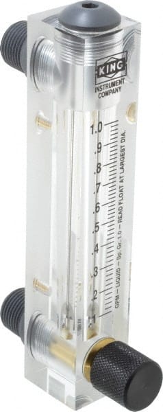 King - 1/2" M Port Block Style Panel Mount Flowmeter - 100 Max psi, 1 GPM, Acrylic - Exact Tooling