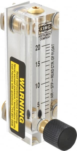 King - 1/4" F Port Block Style, Panel Mount Flowmeter - 125 Max psi, 20 SCFH, Acrylic - Exact Tooling