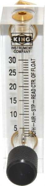 King - 1/4" F Port Block Style, Panel Mount Flowmeter - 125 Max psi, 30 SCFH, Acrylic - Exact Tooling