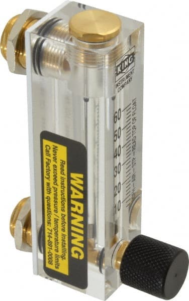King - 1/4" F Port Block Style, Panel Mount Flowmeter - 125 Max psi, 60 SCFH, Acrylic - Exact Tooling