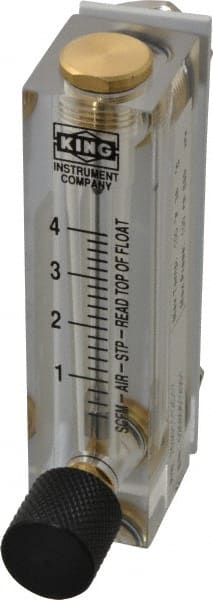 King - 1/4" F Port Block Style, Panel Mount Flowmeter - 125 Max psi, 4 SCFM, Acrylic - Exact Tooling