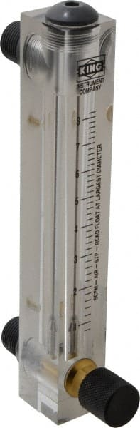 King - 1/2" M Port Block Style, Panel Mount Flowmeter - 125 Max psi, 8.2 SCFM, Acrylic - Exact Tooling