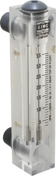 King - 1/2" M Port Block Style Panel Mount Flowmeter - 100 Max psi, 5 GPM, Acrylic - Exact Tooling